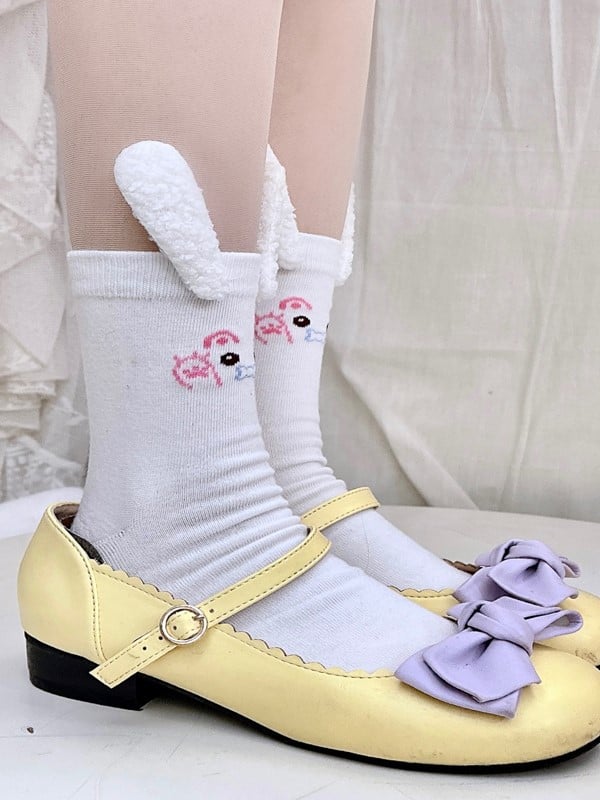 Calf With Socks White Bunny Print Ears