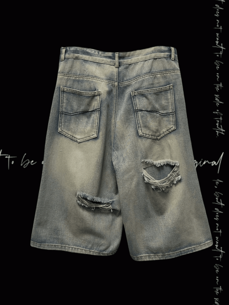 Blue Criss-cross Straps Design Distressed Holes Punk Jeans Y2K