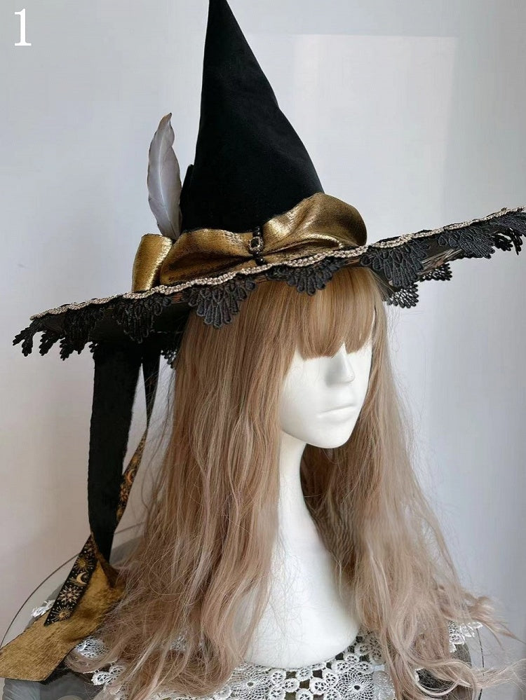 Bowknot Witch with and Golden Hat Feather Decorations Black