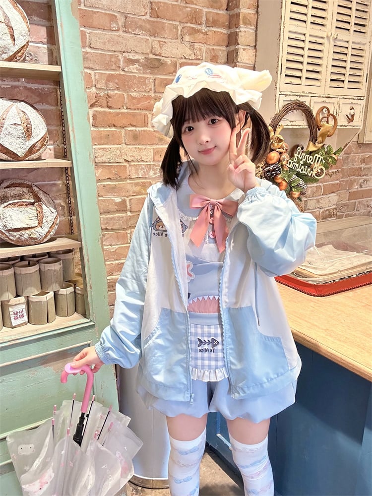 Shorts Bubble Shark Light Blue Apron Design Overalls
