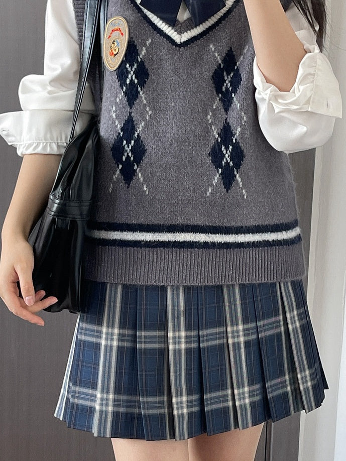 Style 42CM/45CM/48CM/56CM/65CM JK Uniform Pleated Skirt Navy Blue Plaid Preppy