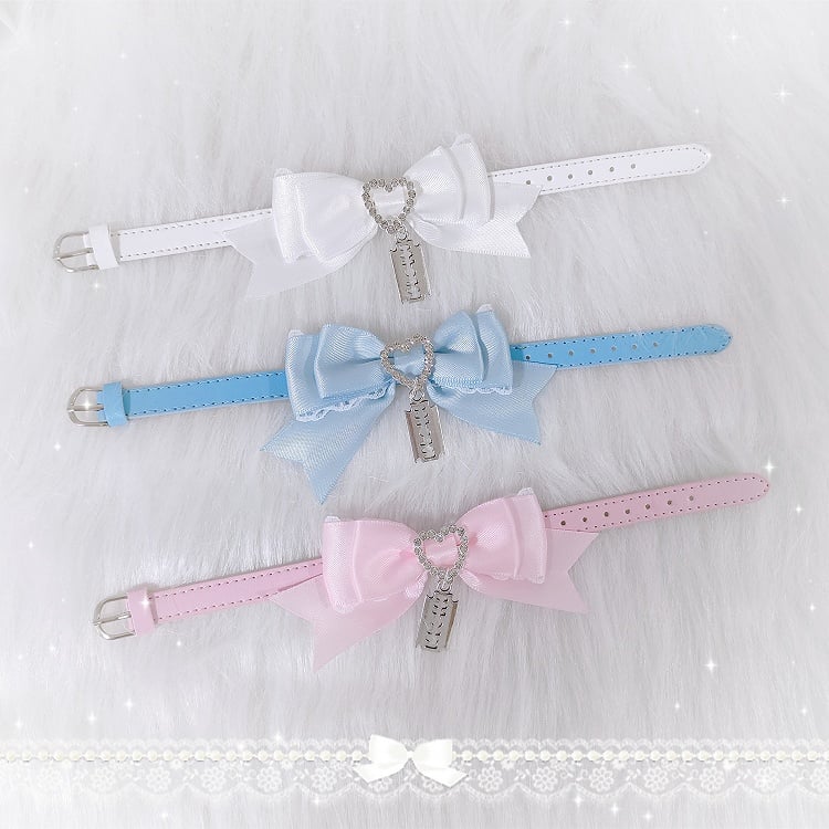 Blau/Rosa/Schwarz/Weiß Jirai Kei Blade Charm Strass Herz Bowknot Armband