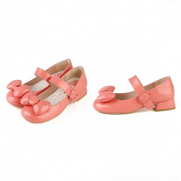 Mary Bow at Lolita Top Pink Toe Janes - Sweet Heart Heels Buckle Round Dark Low