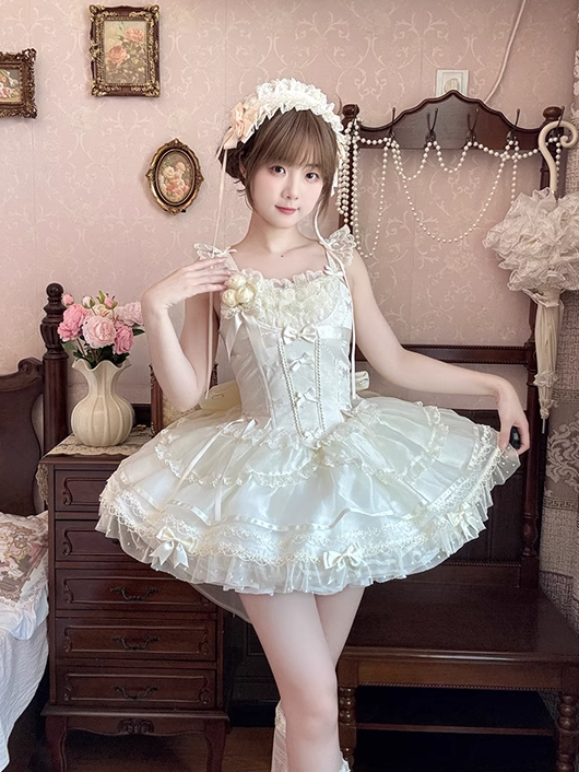 Beige Ruffled Lace Trim Sweet Lolita Hairband