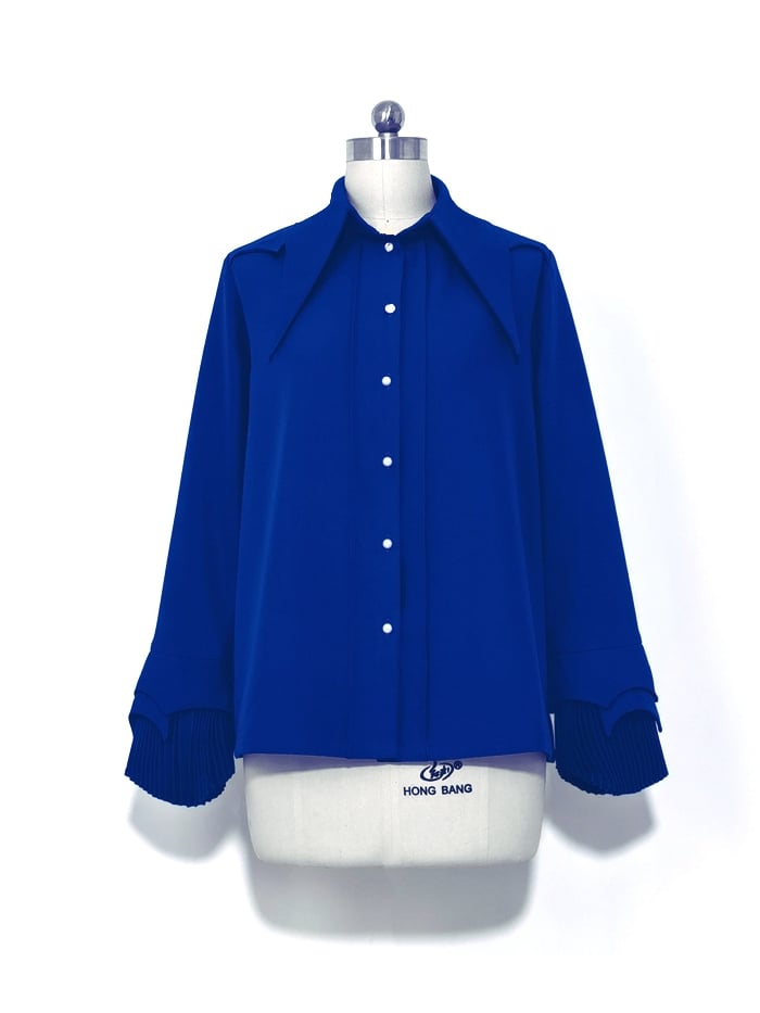 Spitz zulaufendes Prince Blue Lolita Shirt im Ouji Klein Kragenstil
