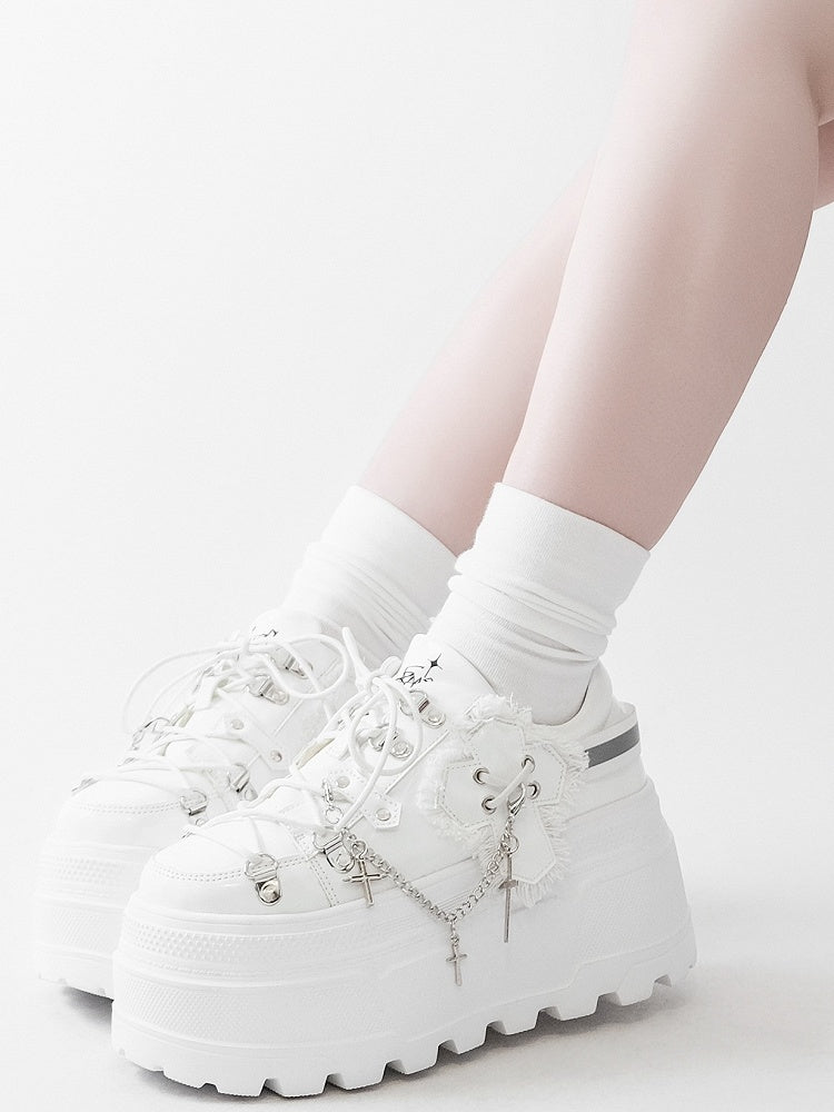 Ties Platform Detachable Punk Chain Shoes Design White Cross Lace-up Charm Front With