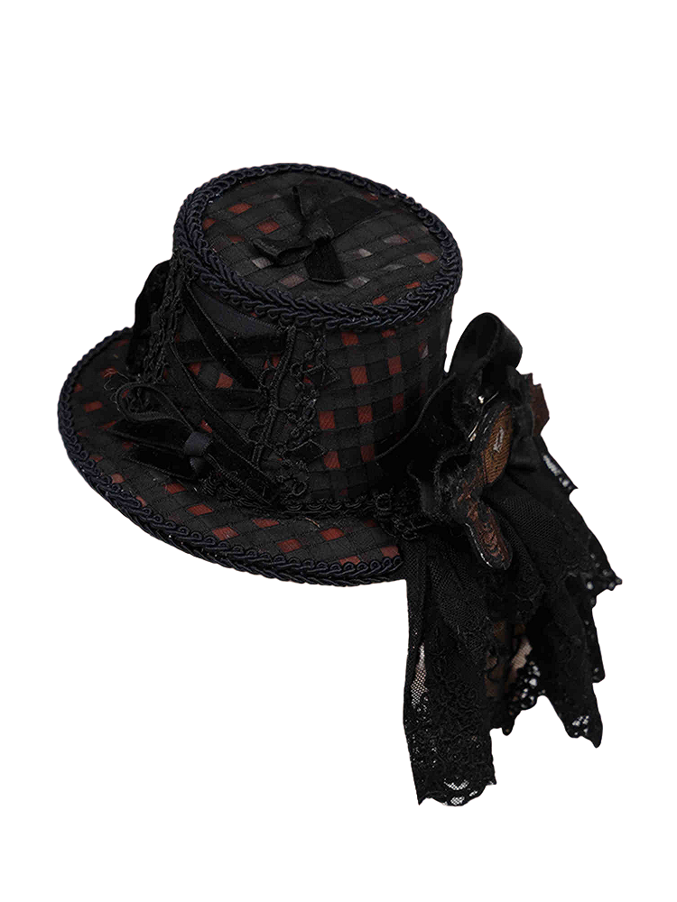 Schwarz-roter süßer Lolita-Minihut