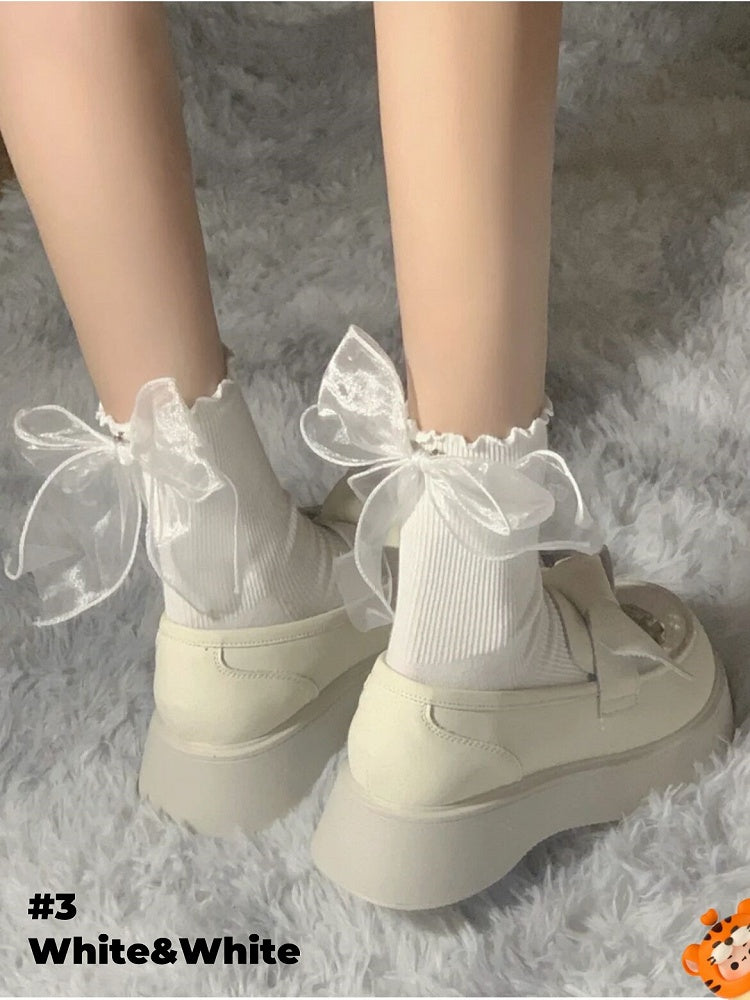 6 Options Big Bow LolitaCalf/Ankle Socks