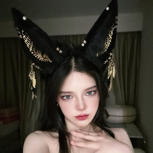 Decorations Ear Black KC and with Wing Wolf Golden Faux Feather