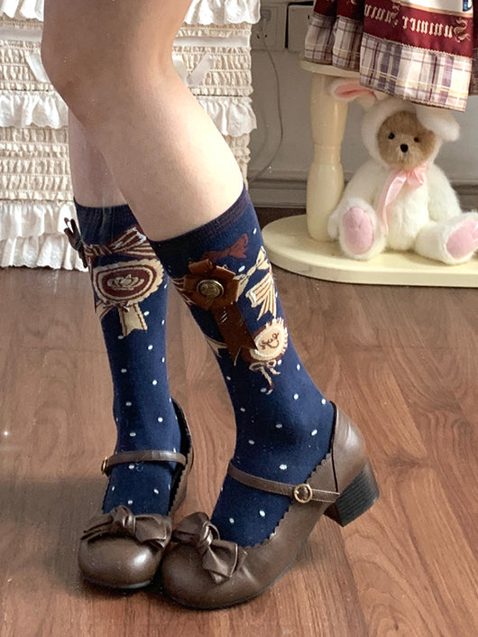 Red/Pink/Green/Beige/Blue Socks Badge with JK Calf