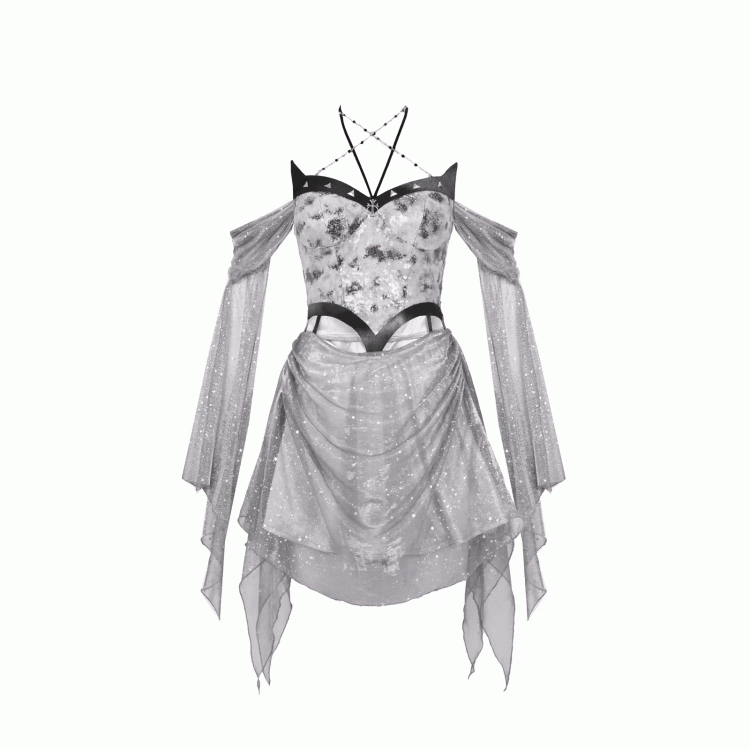 Dress Cyberpunk Futuristic Silver Tie Halter Neck Midriff Dye Y3K Fashion Cutout