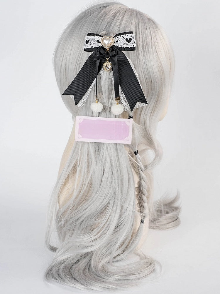Jirai Kei Pompom Details Sweetheart Charm Schleife Haarspange