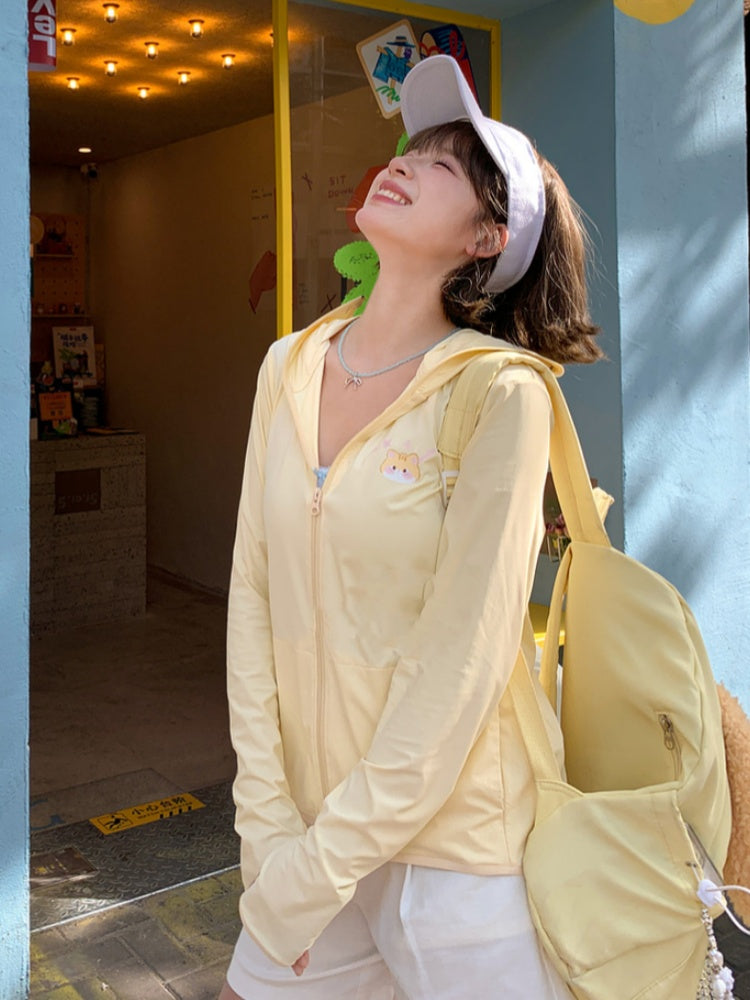 Apricot Kitty Print Loose Sun Protection Jacket