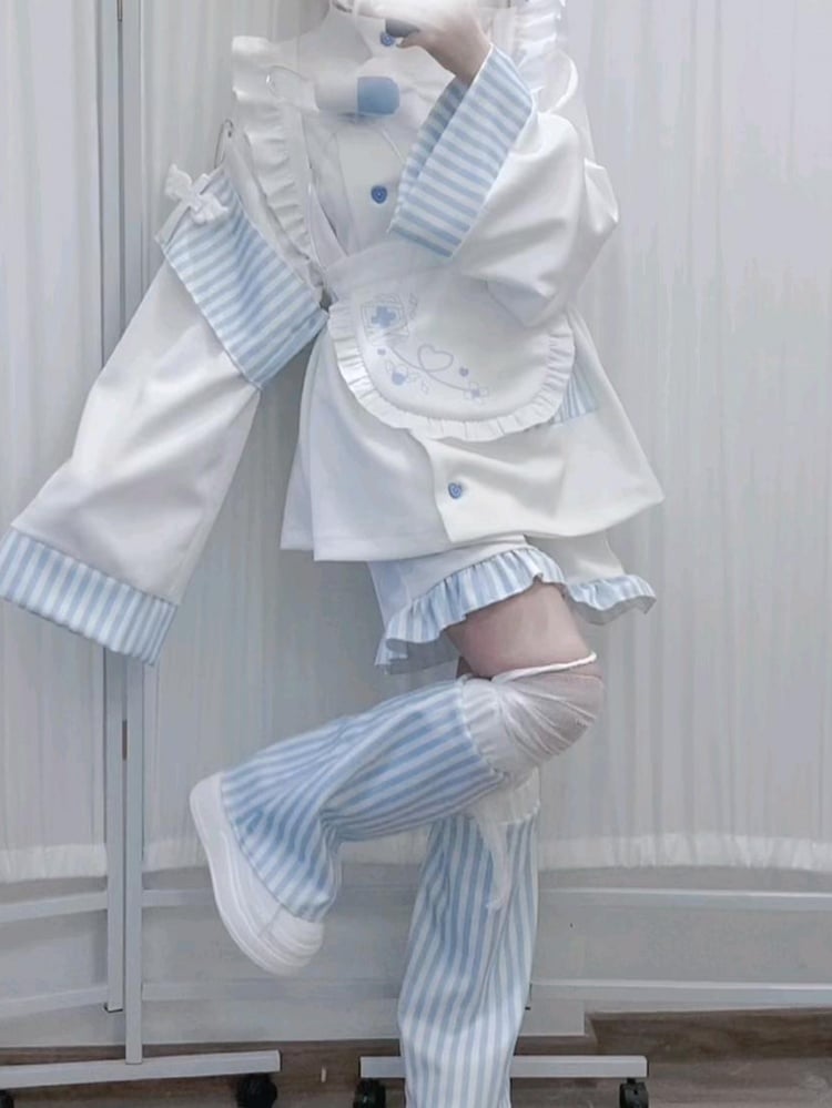 Tenshi Kaiwai Weiß & Blau Streifen Yami Kawaii Komplettset