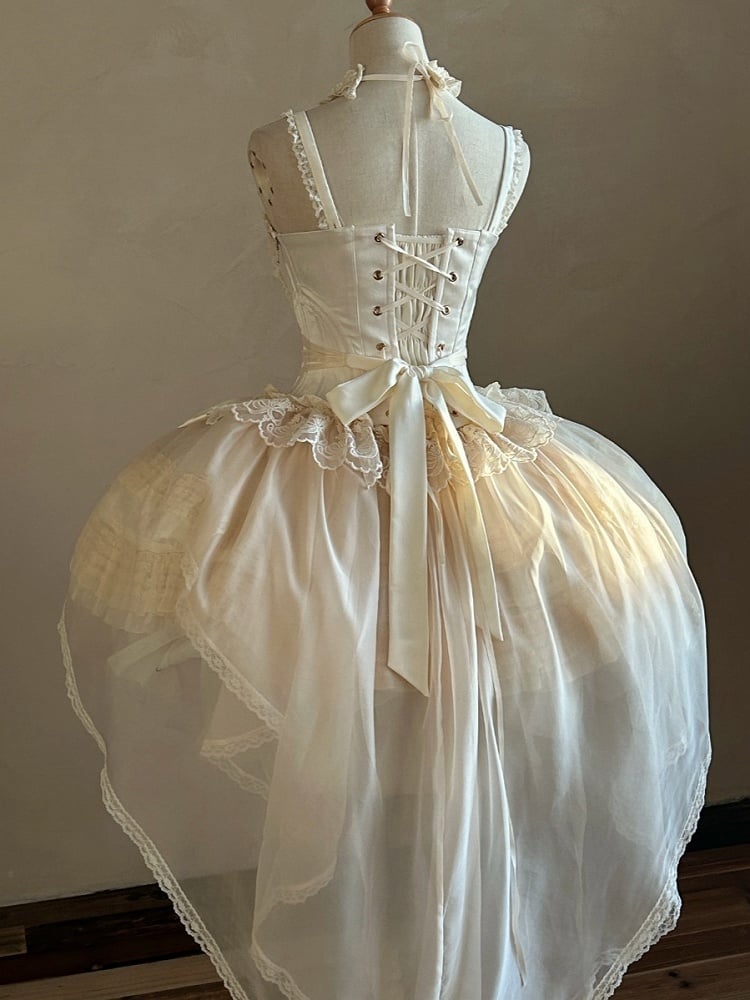 + Top Set Creamy Elegant Balletcore Skirt Lolita High-low Overlay Corset - Boned