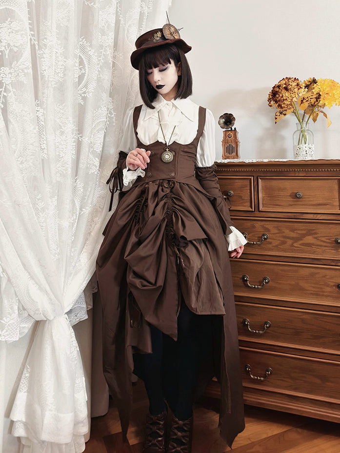 Gilet gothique marron Steampunk Lolita sous la poitrine