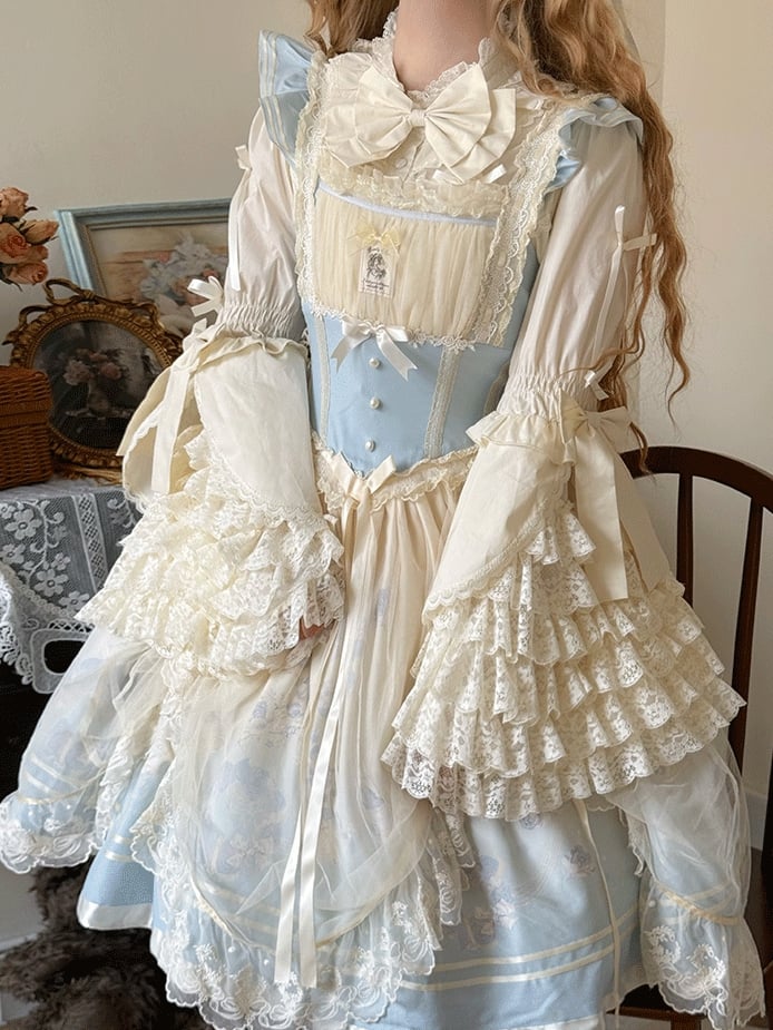Blau Rosa Bluse Glockengröße Weiß / Lolita Ärmel Plus Aprikose Schwarz