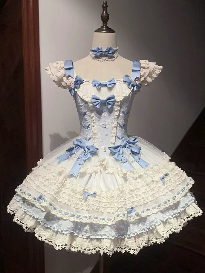 Dress Boned Lolita Blue Skirt Jumper Waist Accents Ballercore Bow