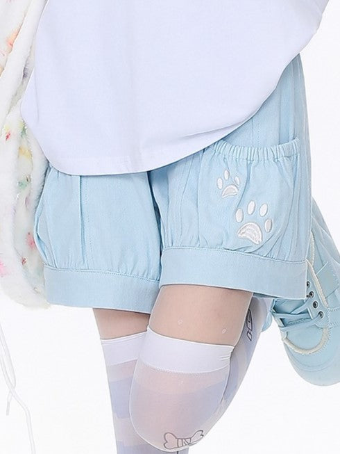 Embroidered Dog Paw Shorts Blue/Pink/Black