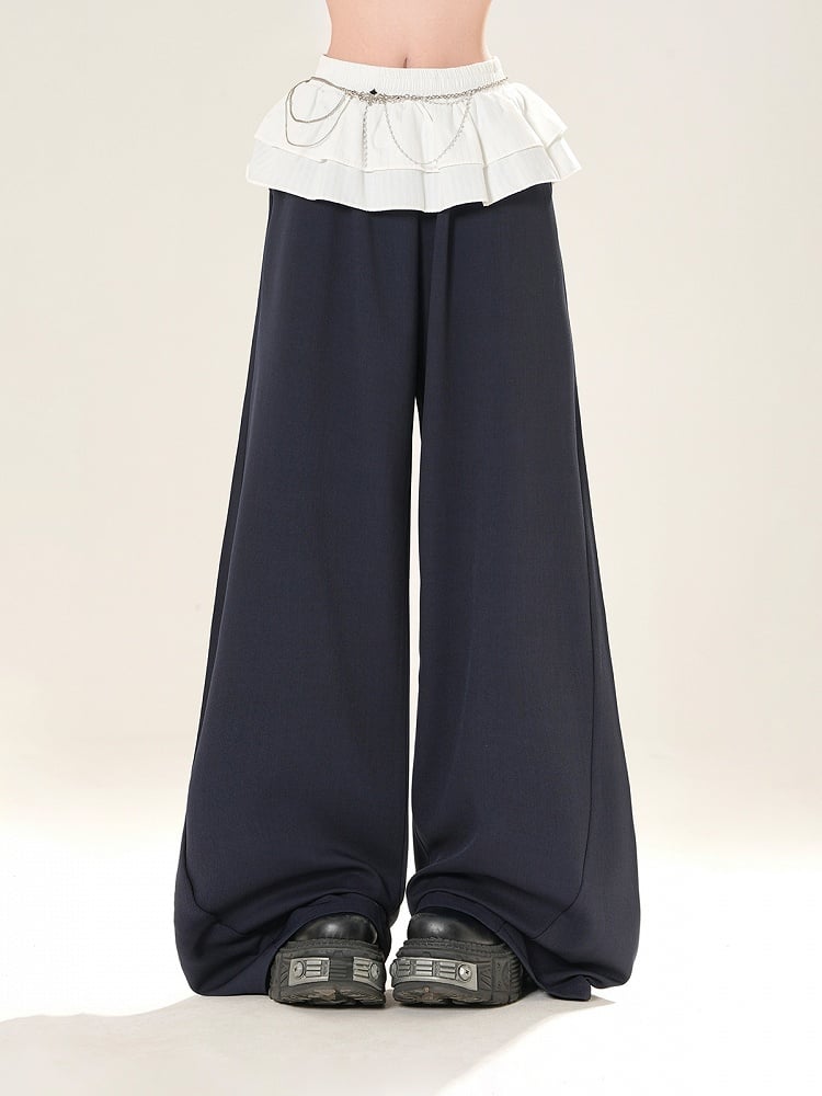 Navy Blue Loose Wide-leg Casual Pants