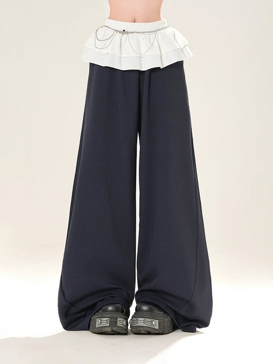 Navy Blue Loose Wide-leg Casual Pants