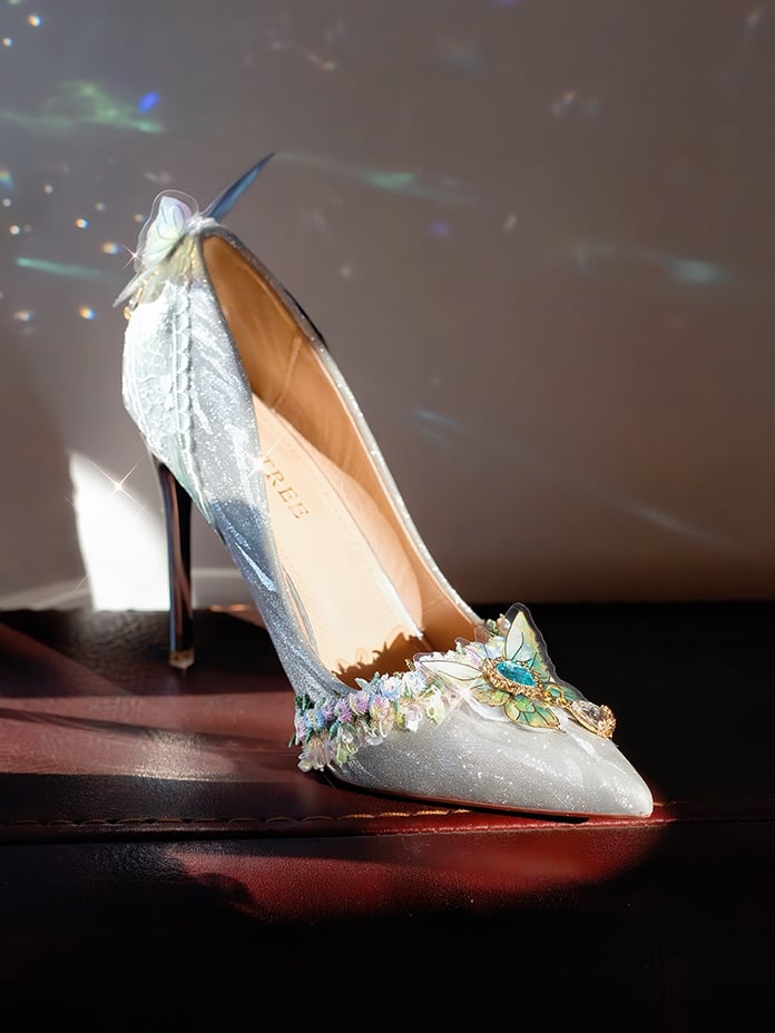 Silver 7.5CM/10.5CM Details Pointed Decorated Heels High Butterfly Toe Rhinestone