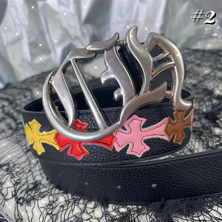 3 Optionen Schwarzer PU Cross Punk Taillengürtel