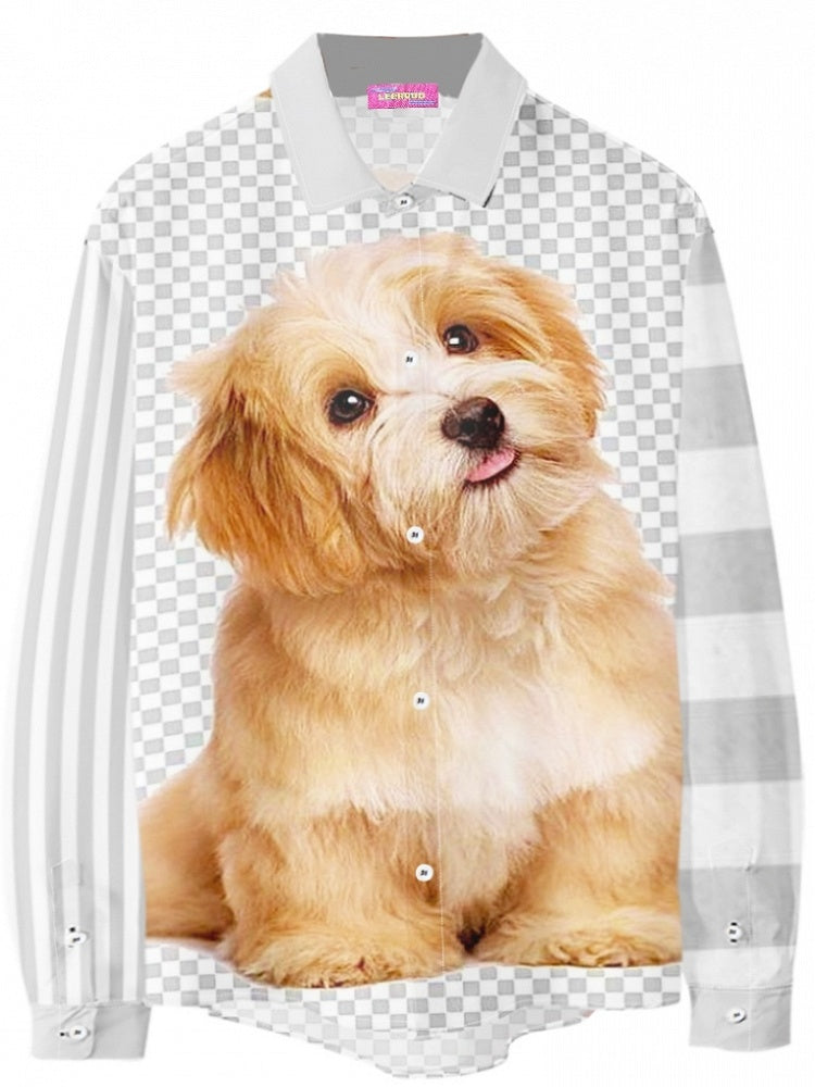 And Print Pattern Puppy Gyaru Fashion Striped Checked Gray Shirt