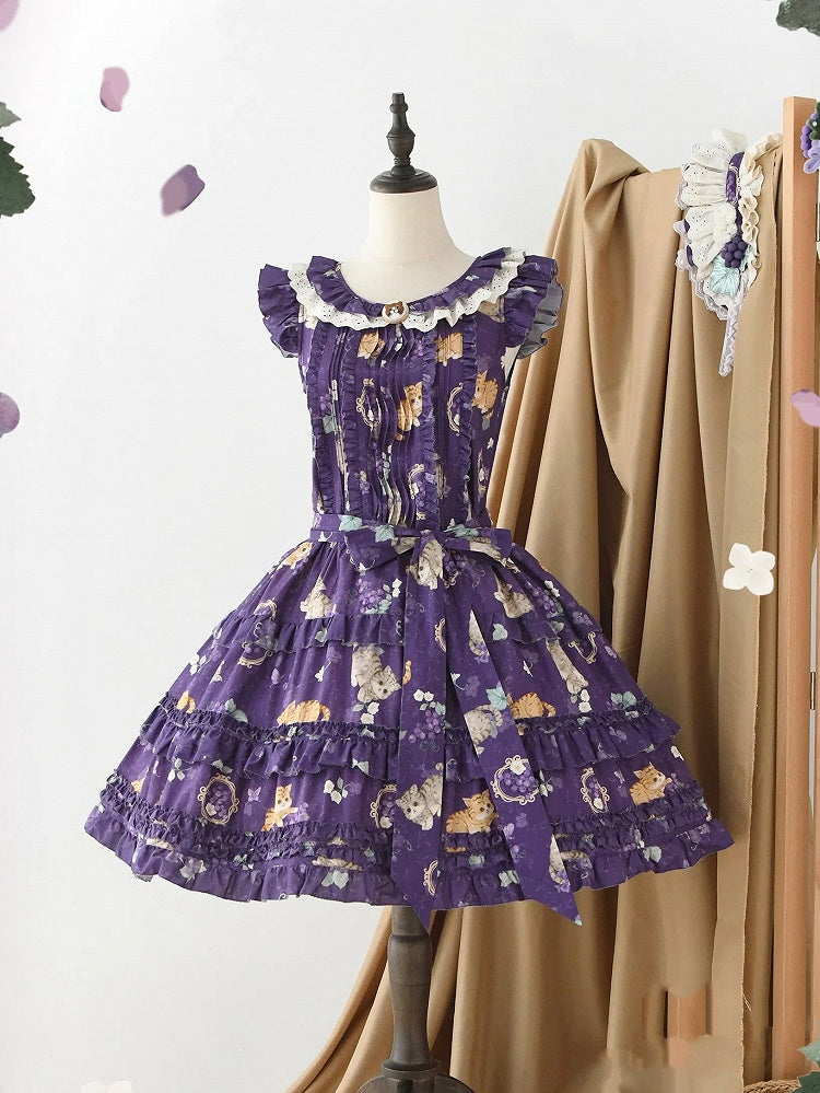 Fashion Skirt Lolita and Print Purple House Jumper Grape Length Dress Changeable Pink Kitty