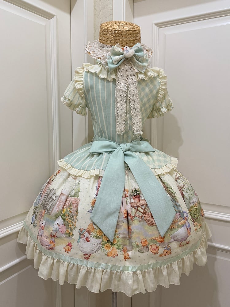 Lolita Short Duckling Sunflower Sweet Print and Sleeves Dress