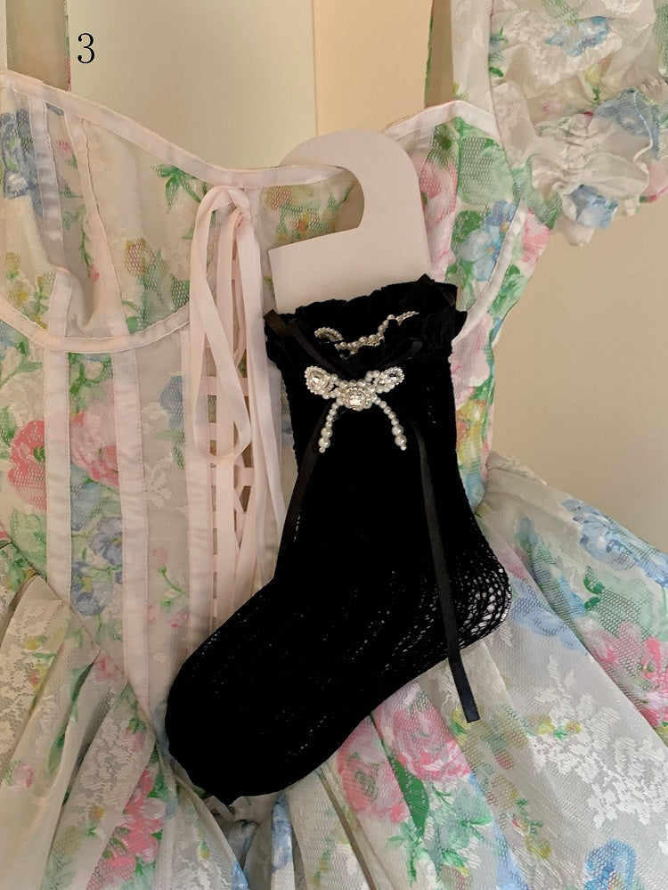 Lace Trim Socks White/Milky Bowknot Lolita White/Black/Red/Purple/Grey/Brown