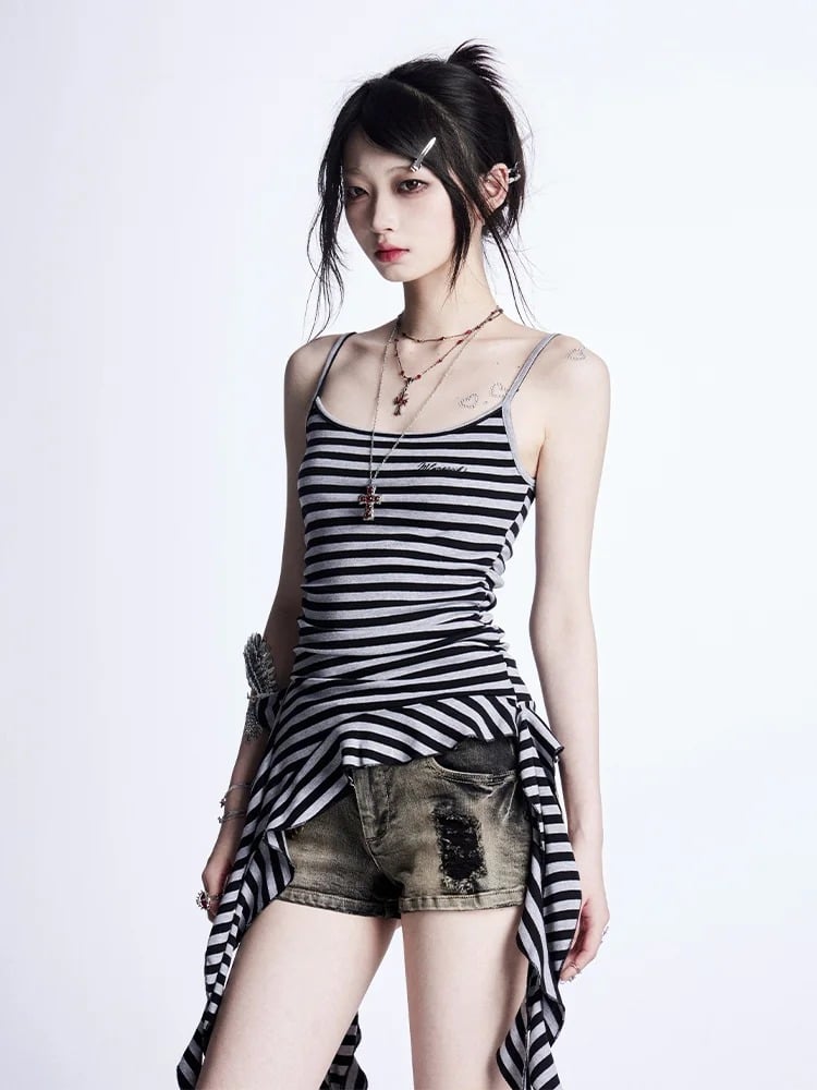 Glamorous Denim Shorts Waist Cross Studs Distressed Black Low