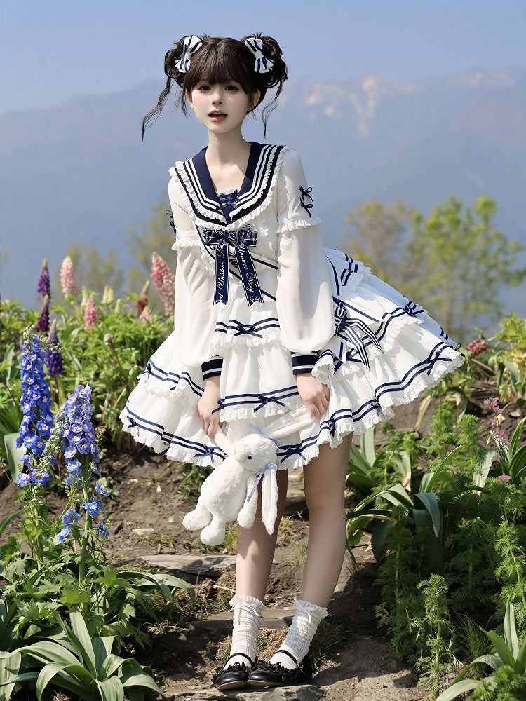 Sleeves Sailor Collar White with Summer Dress Short Detachable Lolita