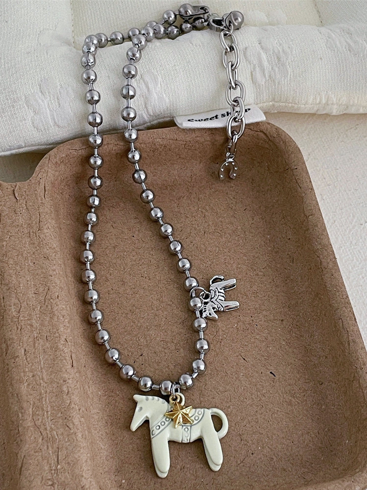 Star Necklace Pink/Black/White Carousel Y2K Pendant