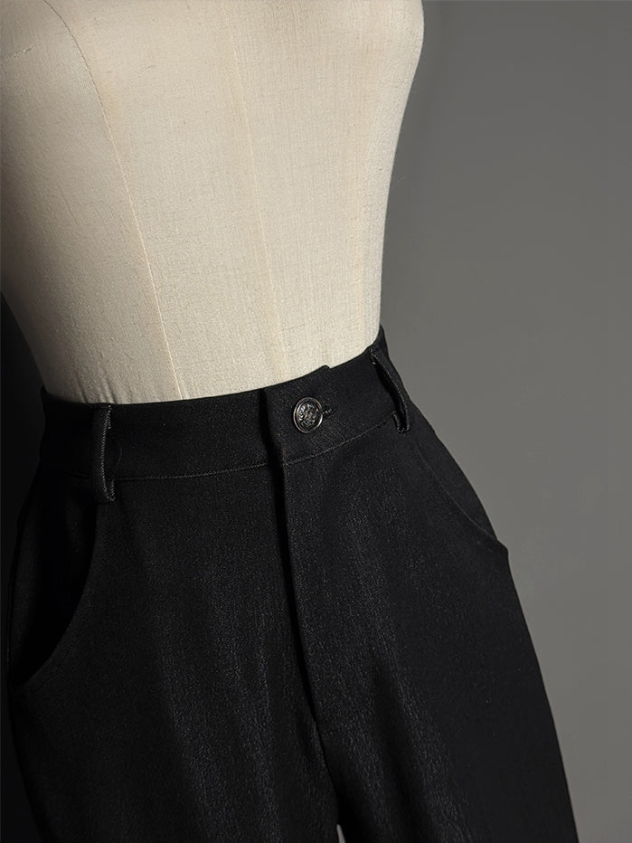 Tiered Patches Pants Lace Flared Cuffs Black