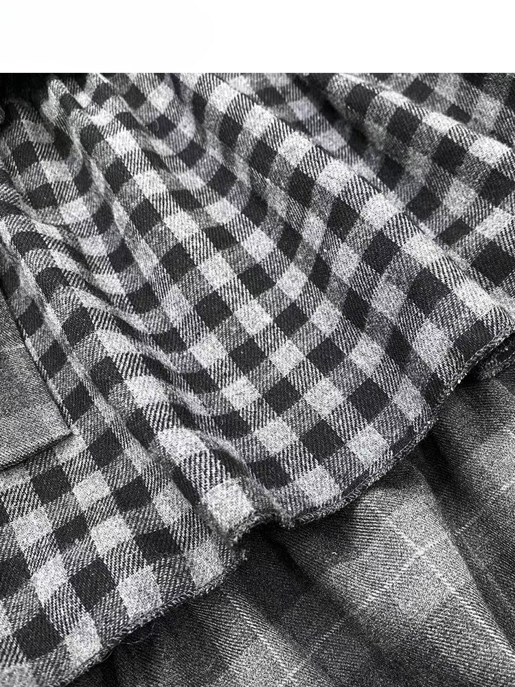 Self-tie Dark Strap Tiered Plaid Gray Pattern Skirt Bittersweet