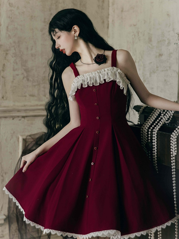 Dress Fit Lolita Slim Fashion Waist Red Elegant