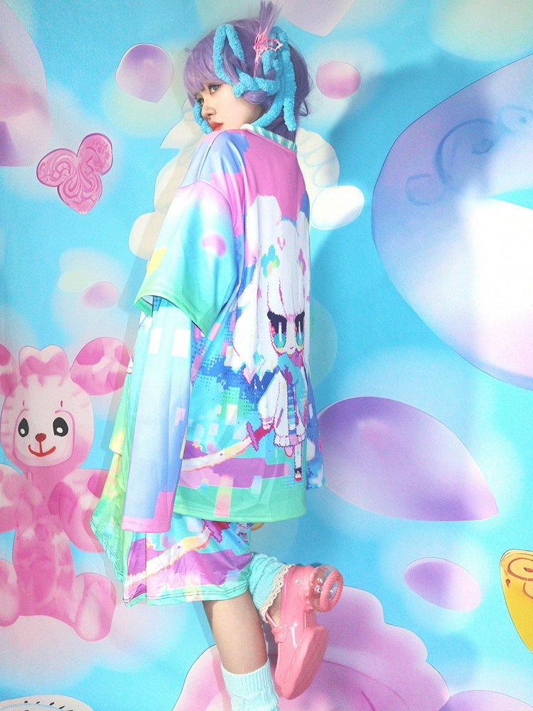 Print Colorful Sleeves Y2K Cartoon Top Long