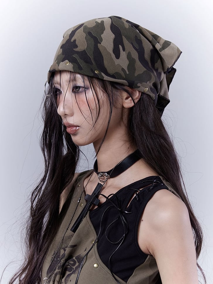 Punk Distressed Studded Triangle Camouflage Wasteland Scarf