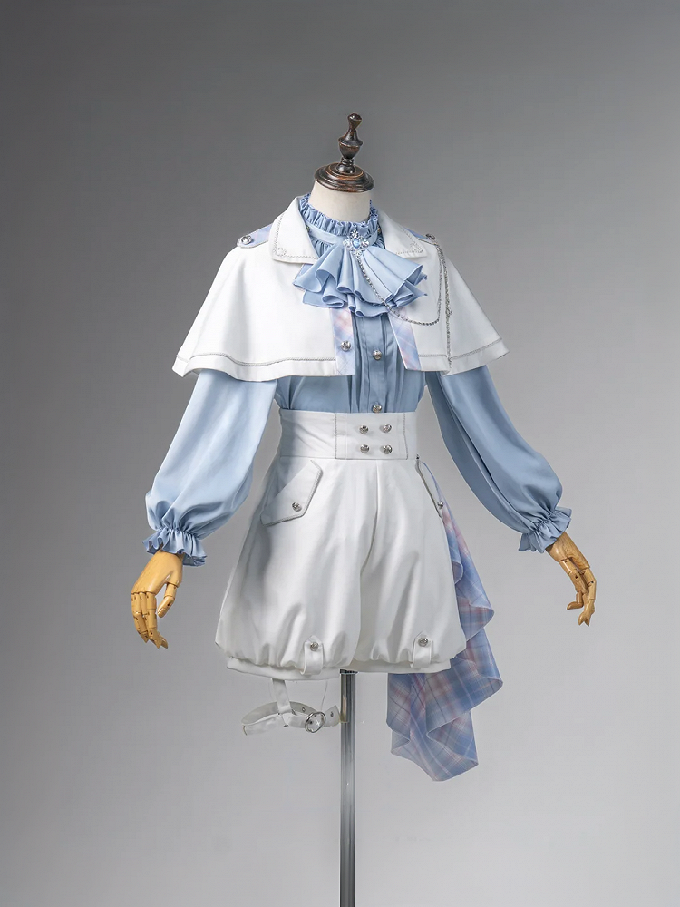 Ouji White Prince Shorts Lolita + and Cape High - Outfit Waist Shirt Blue