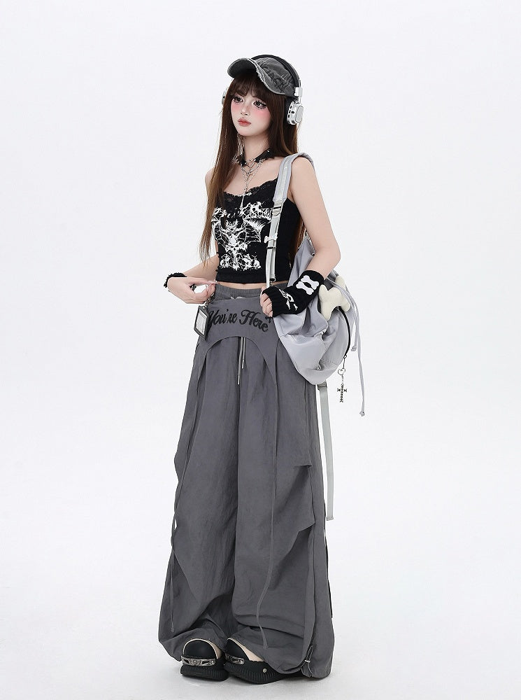 Accessory Waist Punk Asymmetrical Drawstring Waist Wasteland with Pants Gray