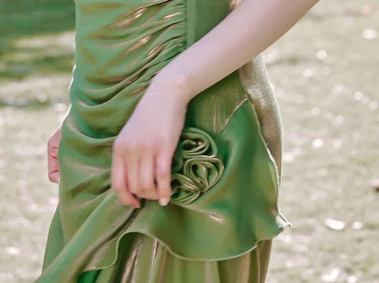 Green Floral Mermaid Skirt Flounce Hem Cami Dress