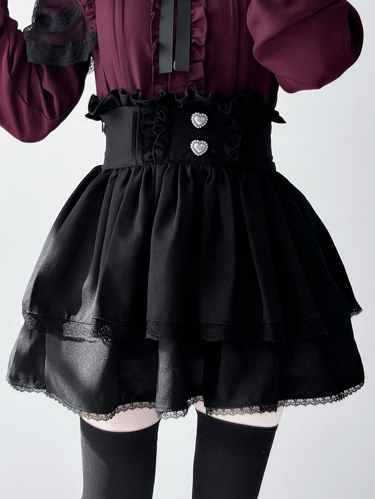 Shirt Black Tiered Kei Ruffle Jirai + Trim Skirt Details Outfit- Pleating