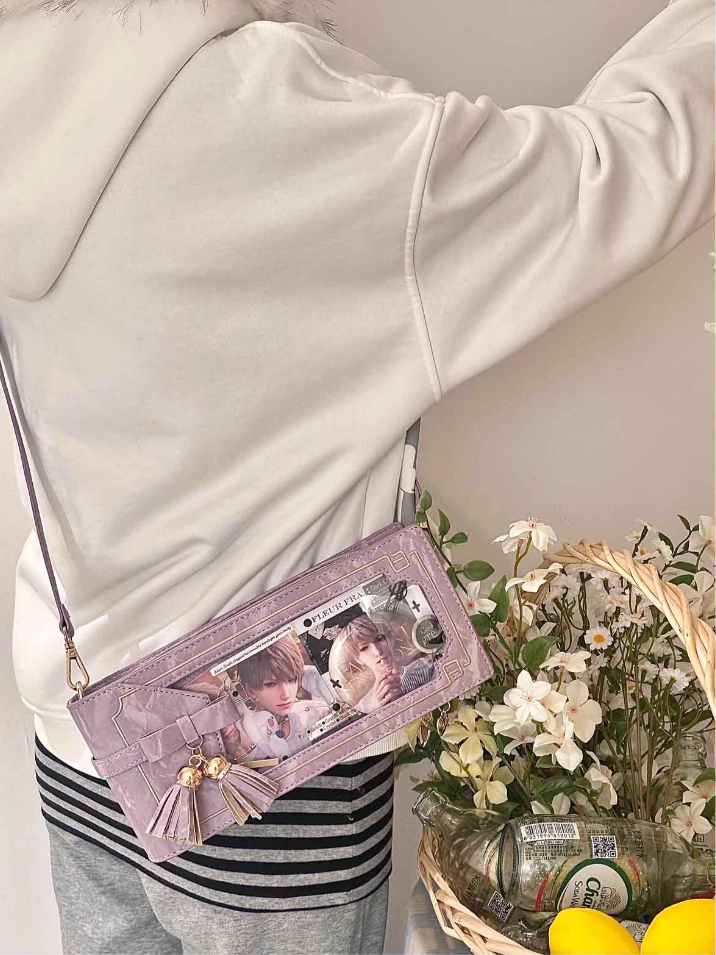 Cheongsam Accent Purple PU Bag Bow Floral Fringe Ita With Style Pattern