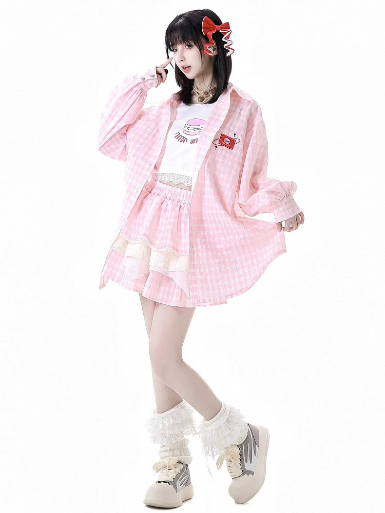 Oversize-Shirt mit Burger-Stickerei-Applikation, Rosa/Weiß