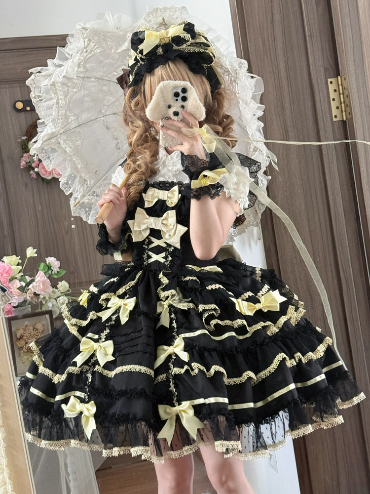 Princess Skirt Yellow Black Jumper Lolita Bow and Sweet Accents