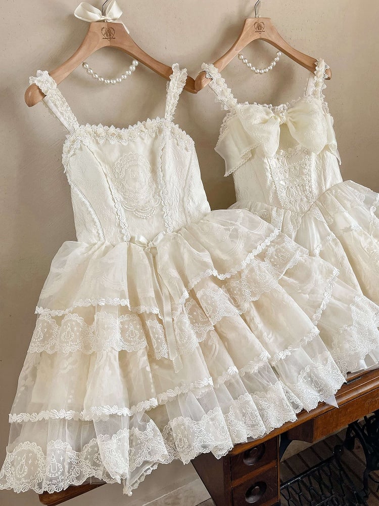 Corset Tiered Dress Lolita Skirt White Creamy Princess