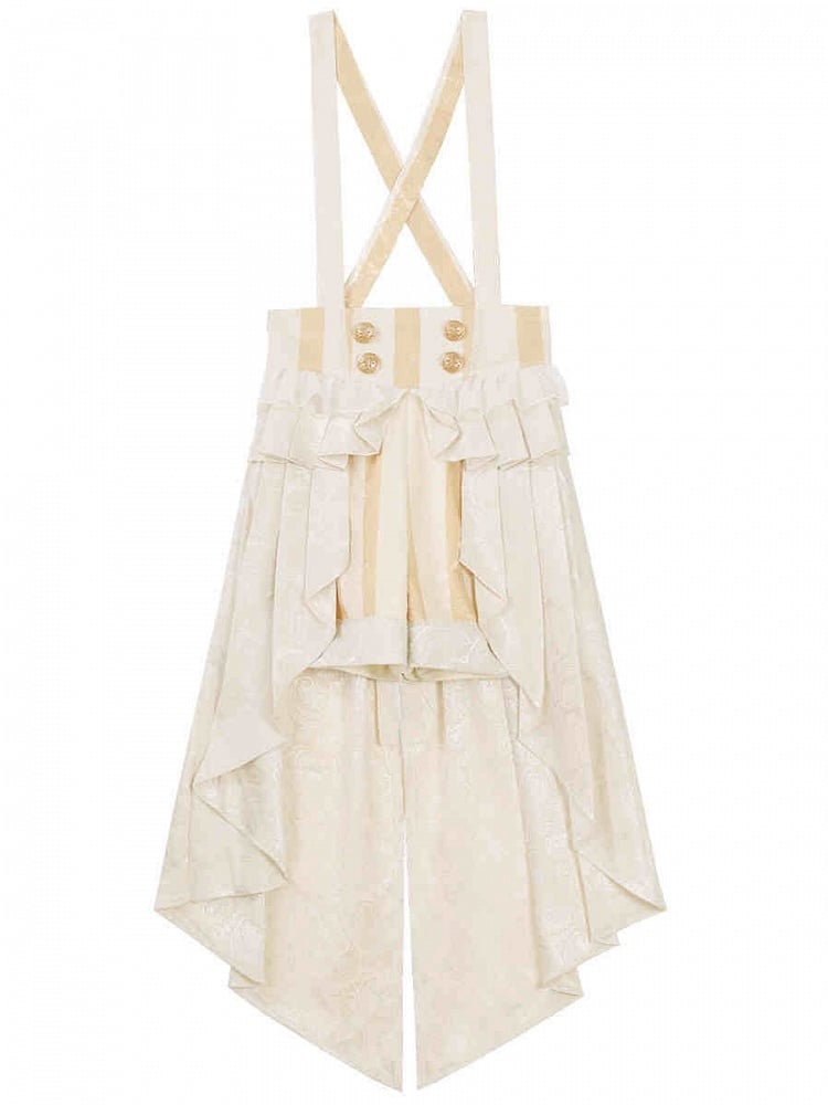 Champagne Train High Ruffle Pattern Cascading Lolita with Ouji Shorts Striped Overall Waist