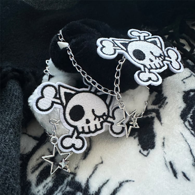 Schwarz-weißes Skelett Gothic Plüsch-Haargummi