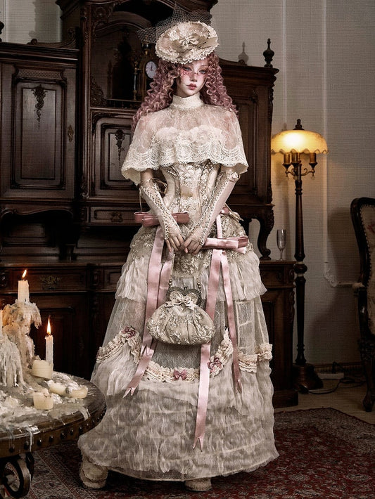 Bead High Shawl Victorian Cream Collar Lace Light Tassels Cape